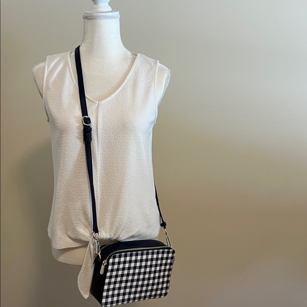 Draper James Gingham Crossbody Bag Navy/White - Picture 3 of 8